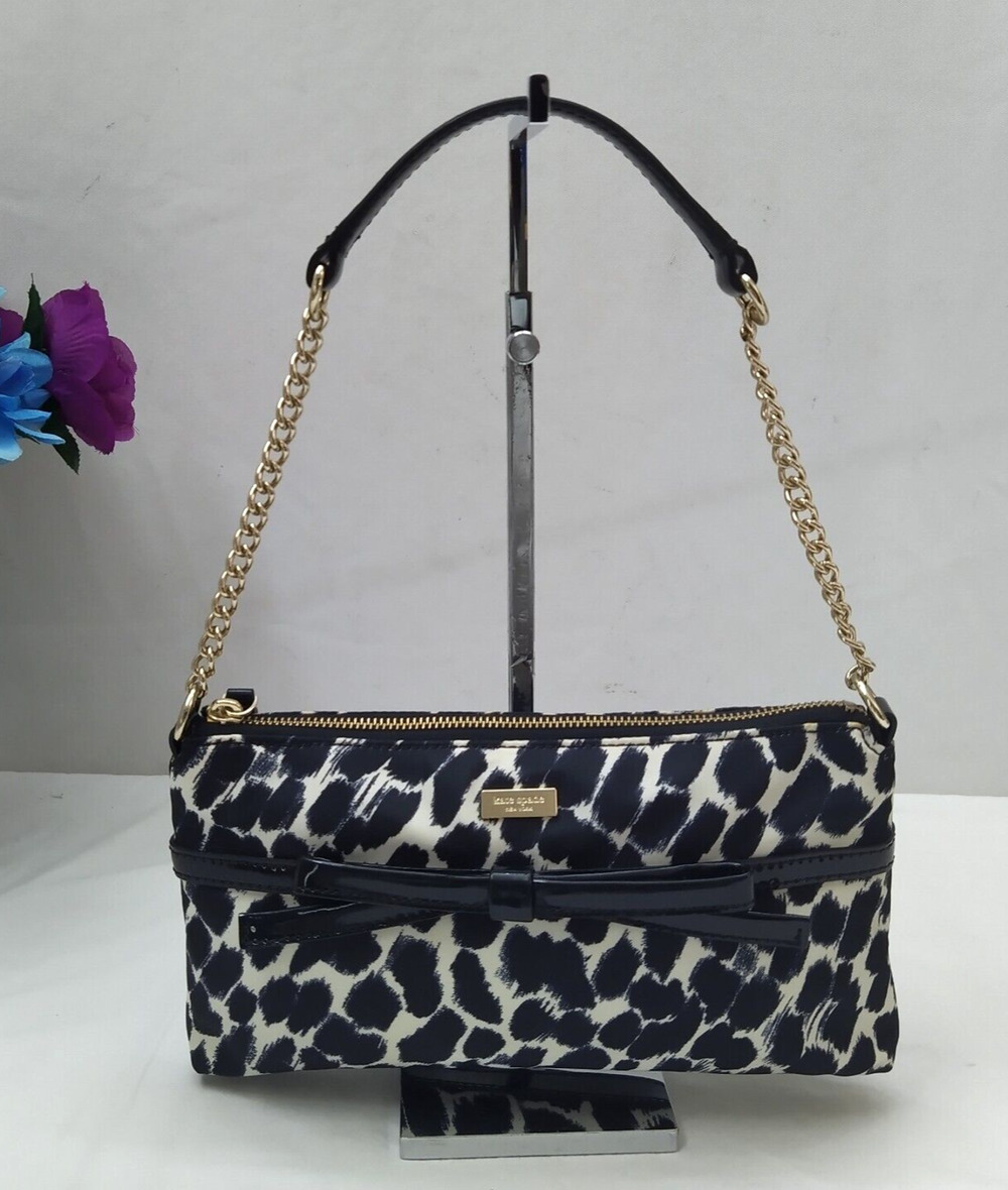 Kate Spade New York Cheetah Printed Nylon Chain Strap Zipper Closure Hobo Bag